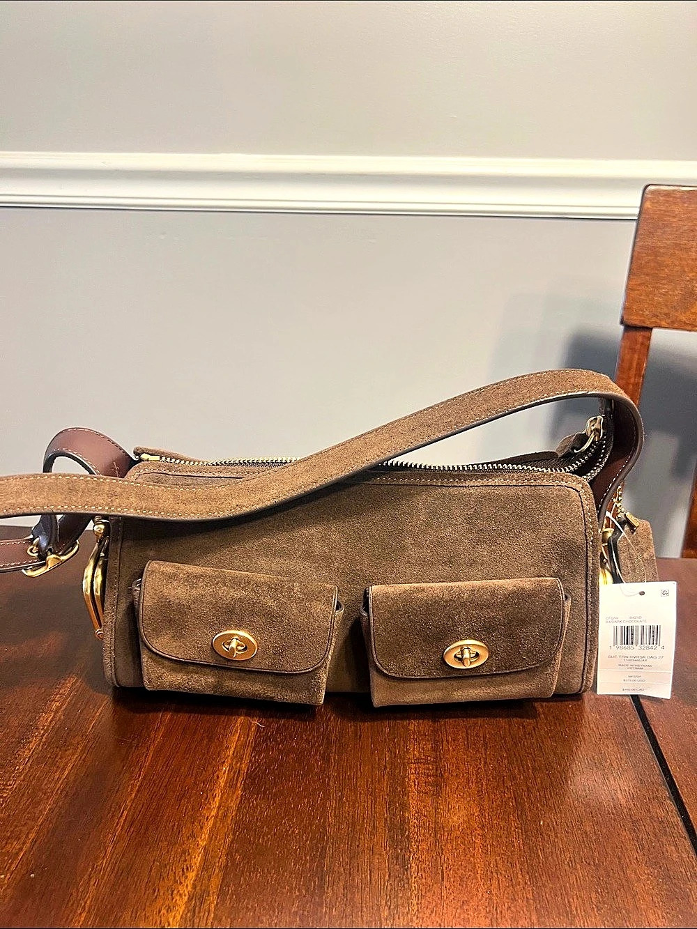 Coach Turnlock Haversack 27 in Brown Suede Shoulder Bag NWT